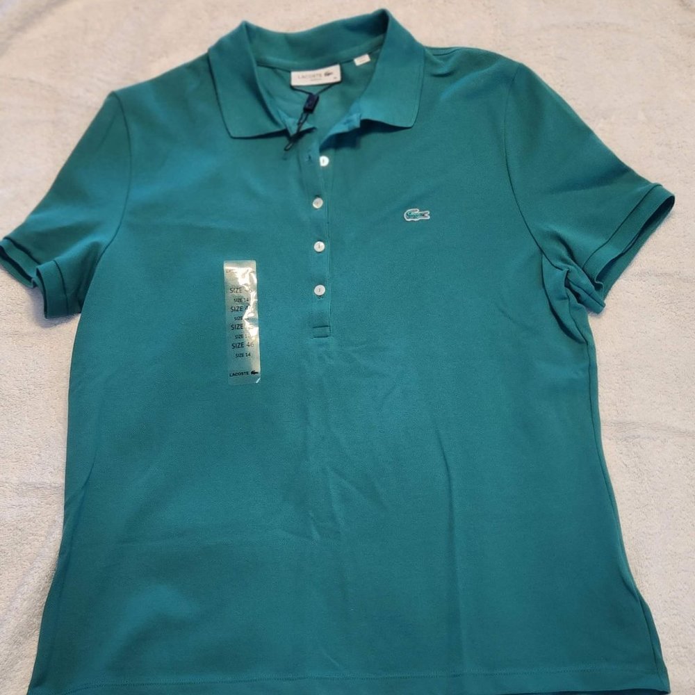 Lacoste Women's Slim Fit stretch cotton piqué polo short sleeve shirt.  NWT